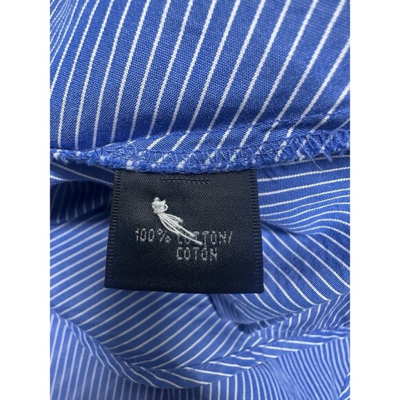 Lafayette 148 Top Plus Size 22 Blue White Stripe Ruched Button Up Long Sleeve - Picture 7 of 9